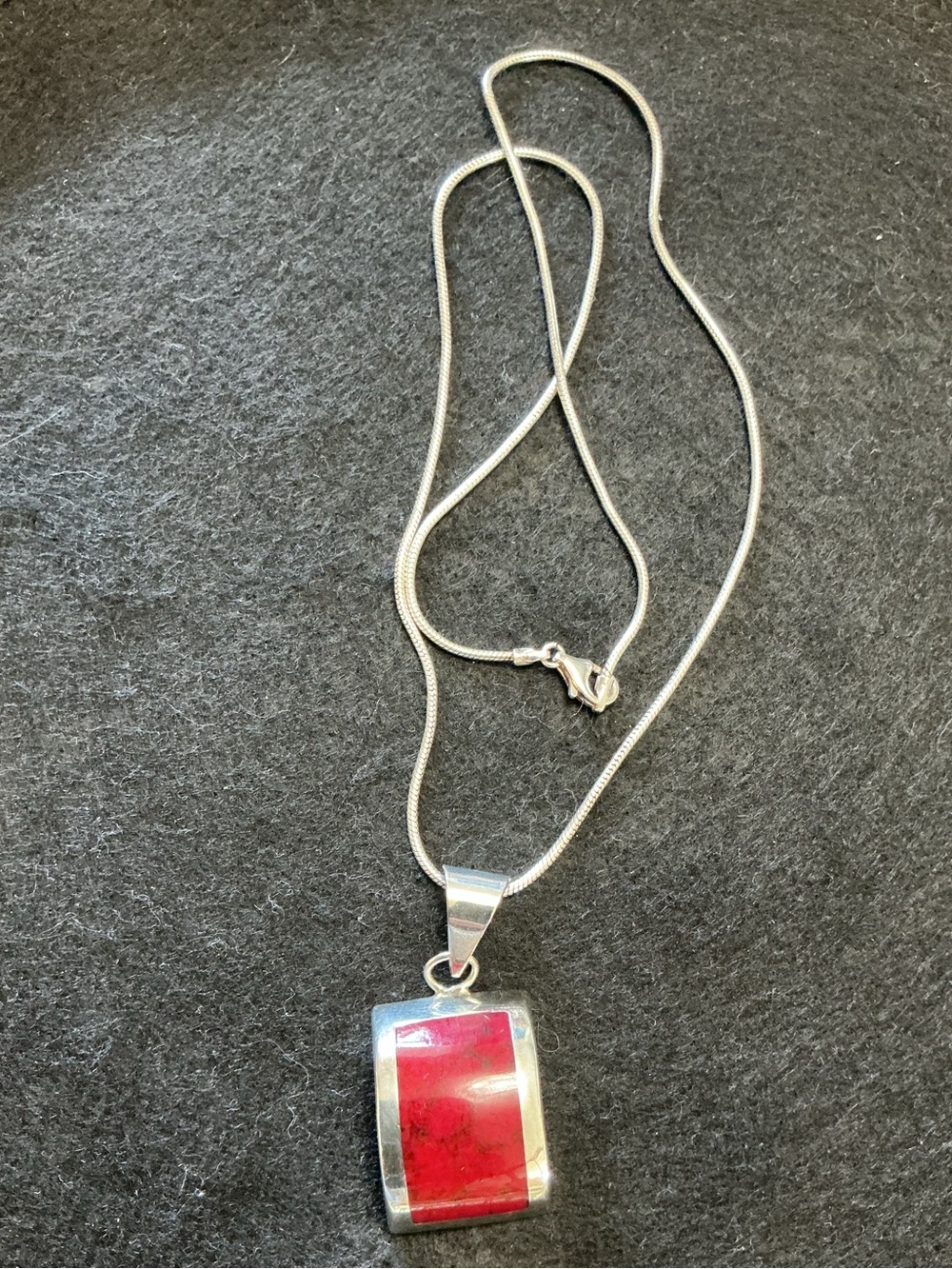 MEXICO 925 Silver Pendant with Red Jasper Inlay on 925 Italy Chain